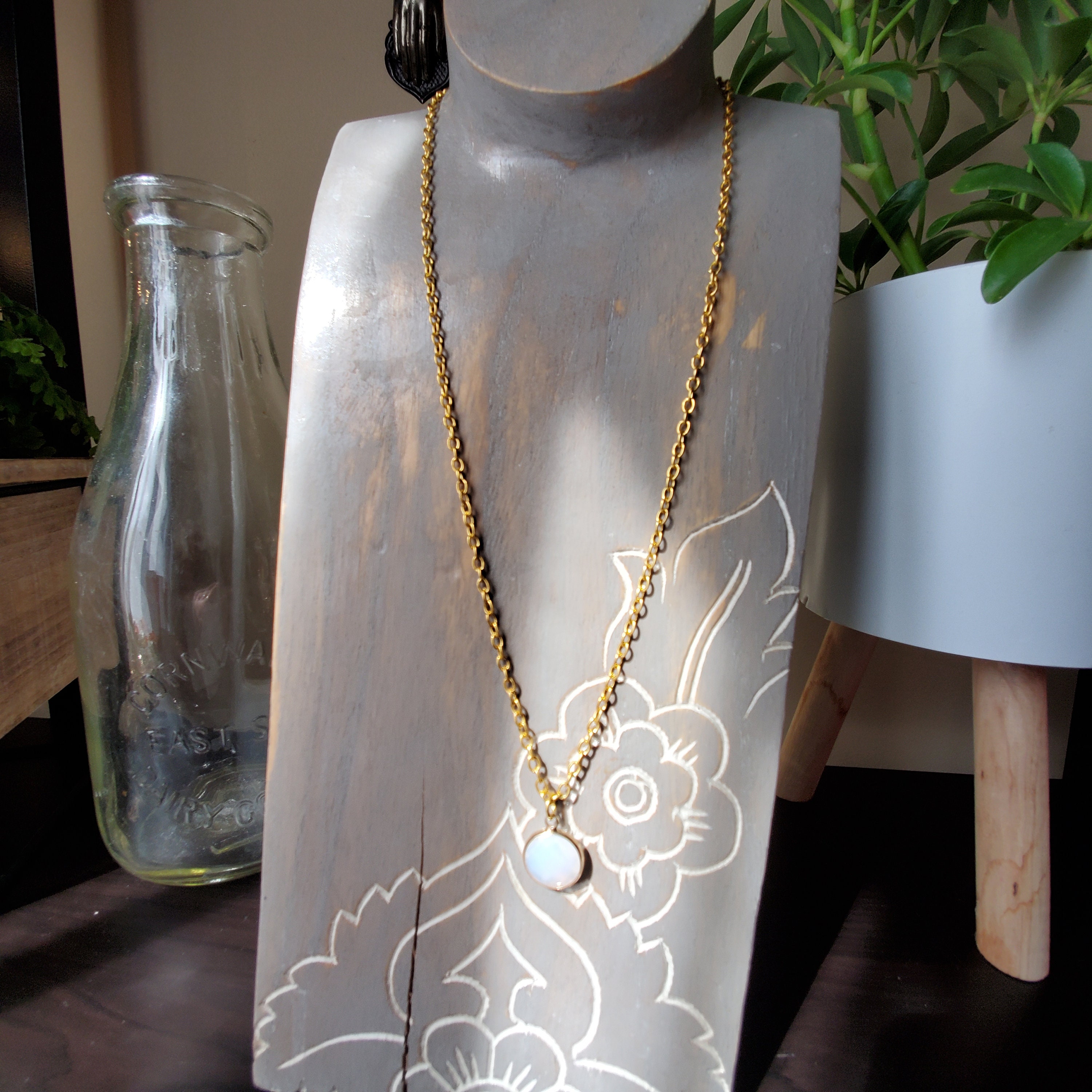 Vintage Brass Pendant Necklace Brass Chain Necklace Beaded Etsy