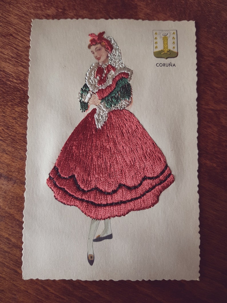 Vintage Hand Embroidered Spanish Postcard Embroidered Silk Etsy