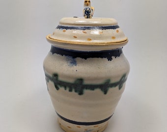 Vintage Handmade Studio Art Pottery Jar Vessel Artist Signed Glazed Bird Handle