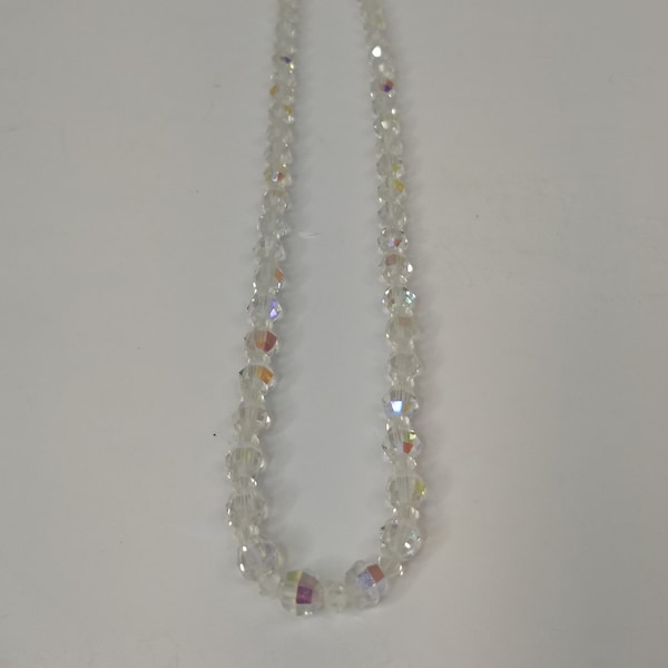 Vintage Faceted Iridescent Clear Bead Necklace Marked Costume Jewelry Party Glam