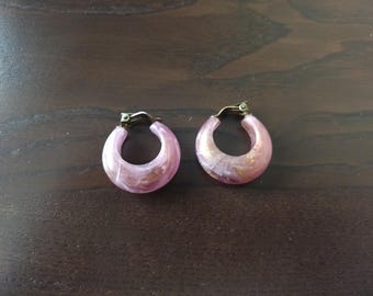 Vintage Purple Gold Swirl Plastic  Clip On Hoop Earrings Germany Party Glam
