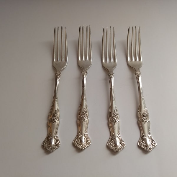 1847 Rogers Silverplate Dinner Forks XS Triple Grape Pattern Set 4 AS IS Upcycle