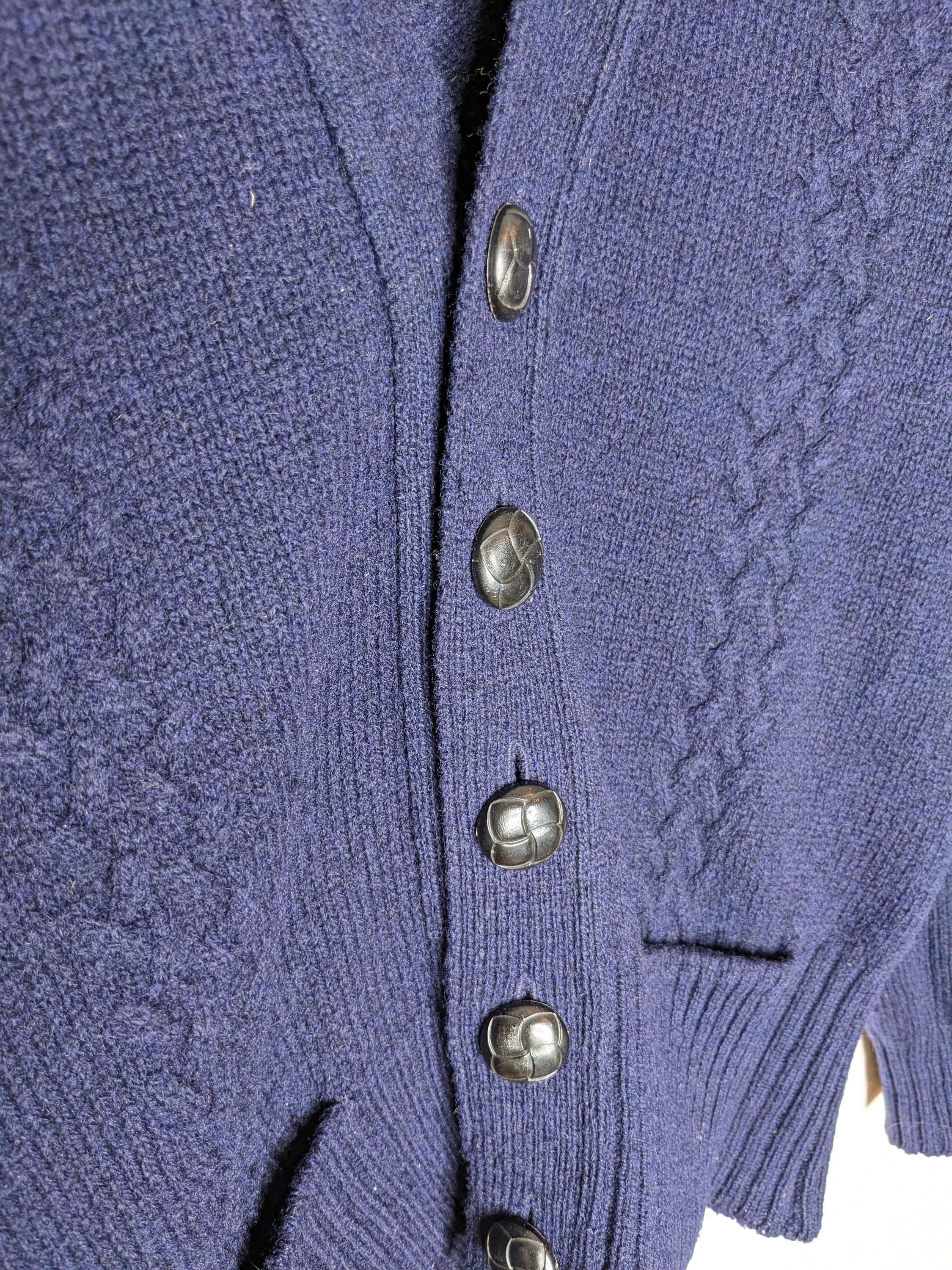 St Michael Blue Cardigan Shetland Wool Sweater Grandpacore 38 Inch 