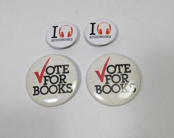 Vote for Books I Heart Audiobooks Button Pin Lot 4 Duplicates Vintage 1980s