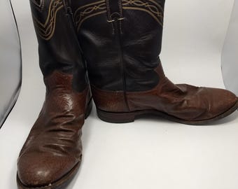 Men's Vintage Brown Justin Leather Cowboy Boots Almond Shaped Toe Style 3340 11E