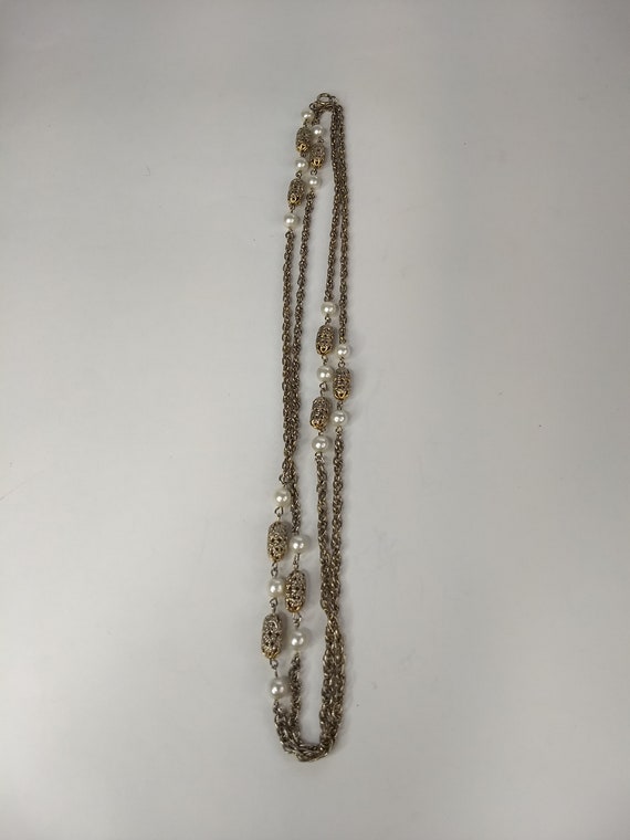 Sarah Coventry Long Gold Tone Pearl Necklace Gold 