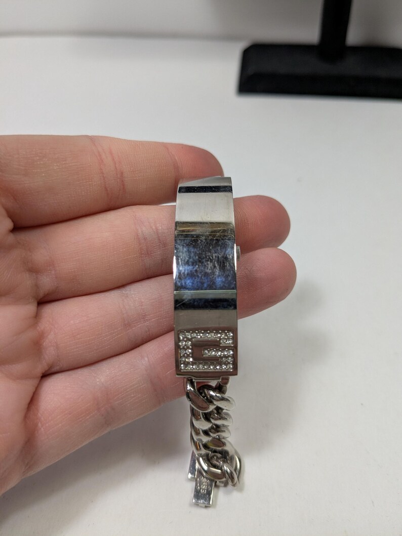 Guess Silver Tone Watch Curb Link Strap Y2K Vintage G951871 Japan Untested AS IS image 3