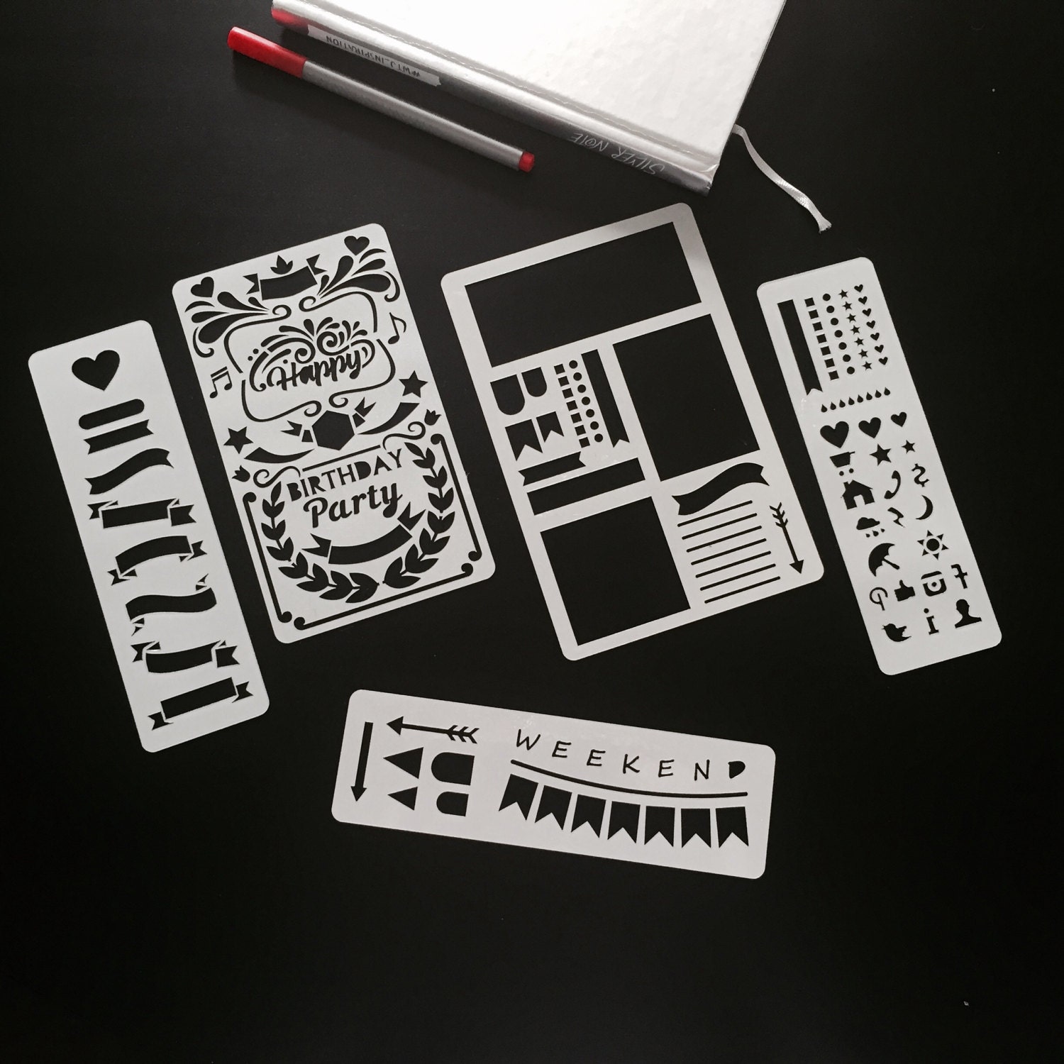 Set of 5 stencils Bullet Journal Stencil Planner Stencil | Etsy
