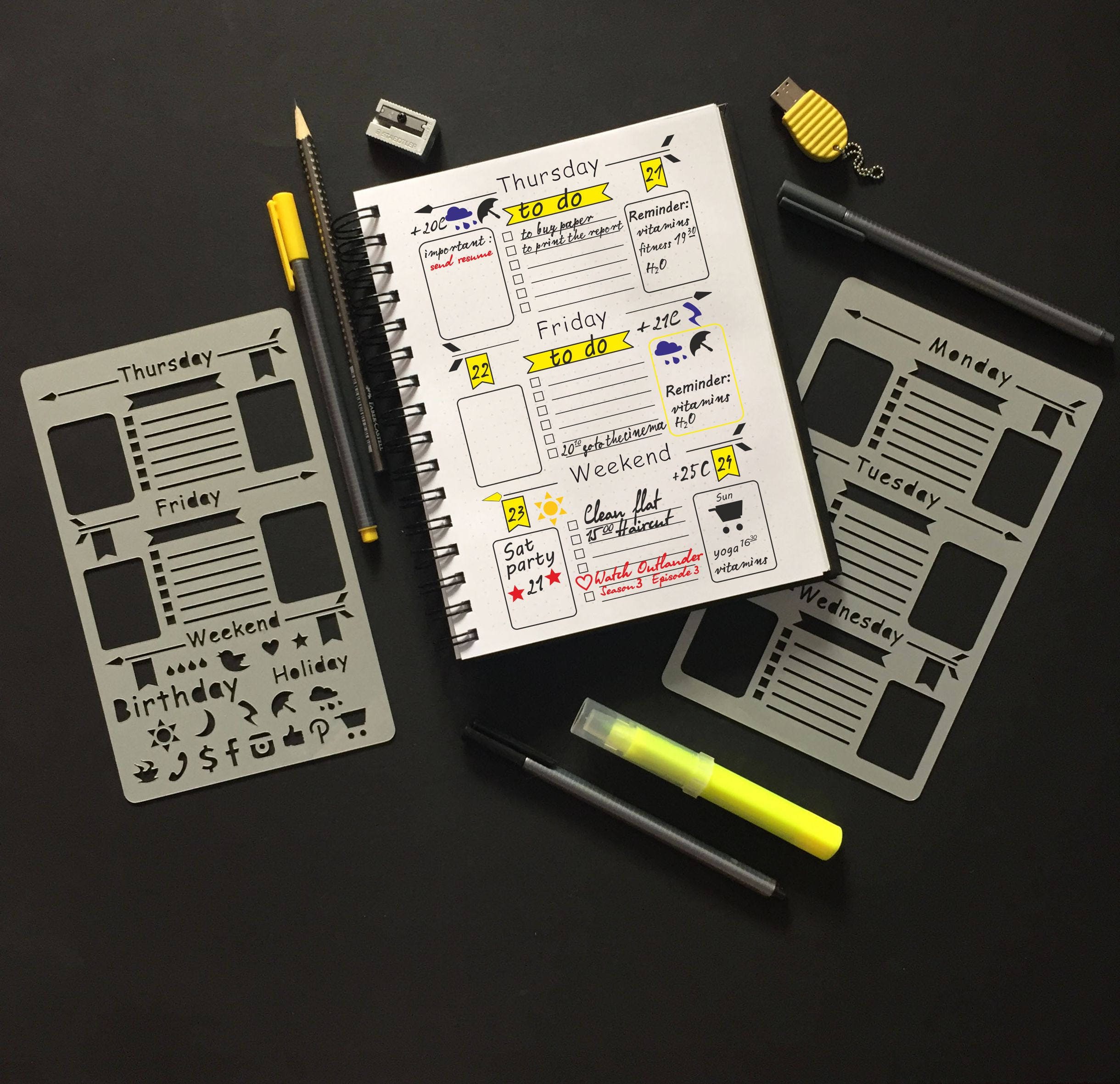 bullet journal stencil set of 2 stencils planner stencil etsy