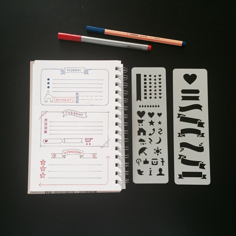 Satz von 5 Schablonen Bullet Journal Schablone Schablone | Etsy