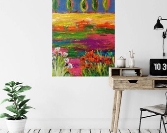 Abstract landscape acrylic on gallery wrapped canvas  9 x 12 inches modern contemporary art . Will look good and brighten your rooms