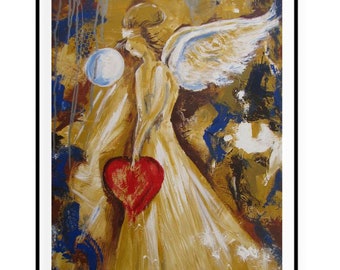 Angel print abstract modern contemporary angel paper religious art use  as a spiritual gift for your friend.