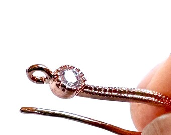 Rose Gold Earring Wires with Cubic Zirconia – DIY Jewelry Making Components, 6 pcs.