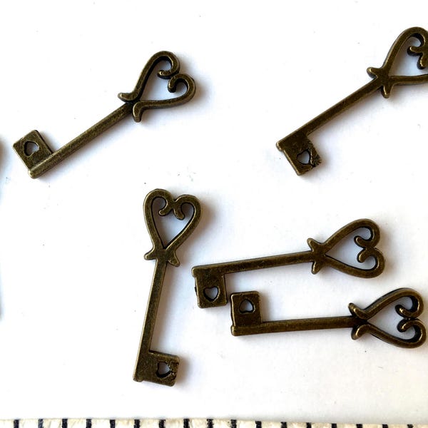 8 SKELETON KEY Charms- Metal Key- Locket Key- Small Antique style Keys- Turn Key- Latch Key- Key Charms- Metal Finding for Jewelry + Crafts