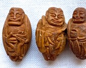 Antique Hand Carved NETSUKE Wooden Asian Buddha Monk Beads LOT of 2 for Mala, Prayer Bead, Jewelry, Art, Craft, Japanese Ojime Collectibles