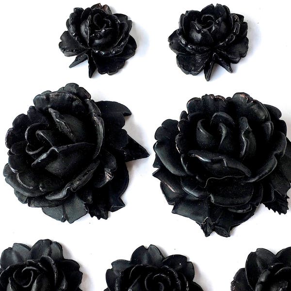 3 Flowers-Florets-Black Roses-Vintage Embellishments- Findings-Jewelry, Scrap booking, Crafts Supply- 1 lot=3pcs (size large)
