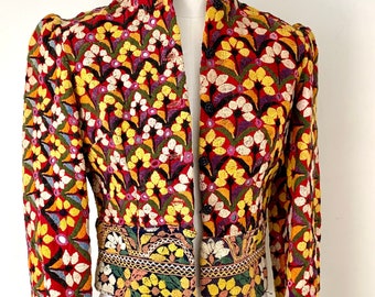 Vintage 1970&#39;s Phulkari Jacket / BoHo Mirror Jacket / Hand Sewn Mirrorwork Indian Banjara Embroidery Jacket / Rare Collectors HIPPIE Jacket