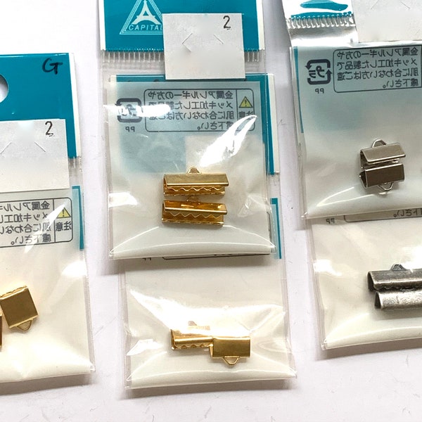 18 pcs Ass't. Ribbon End Caps, Clamp Fasteners, Necklace End Clips, Crimps and Fold Overs in mixed sizes Gold + Silver Plated 3-15mm long