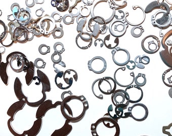 Silver Metal RETAINING RINGS Industrial Connectors for Jewelry, Machines, Crafts/assorted Metal Connectors/Snap Rings/Shaft Rings-138 pieces