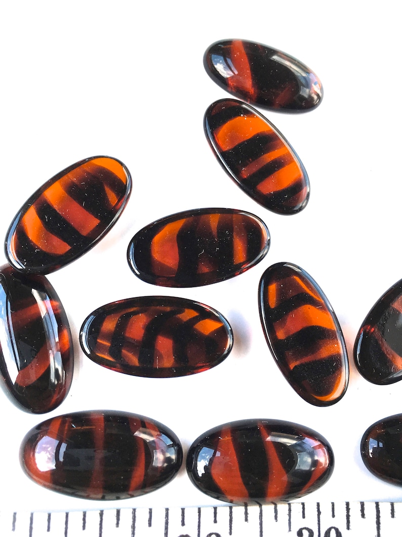 6 Vintage Tortoise Shell Glass Stones-Jewel Stones Crystal Cabochons with Flat bottom-Jewelry Craft Supply Large Oval 32x12mm Art