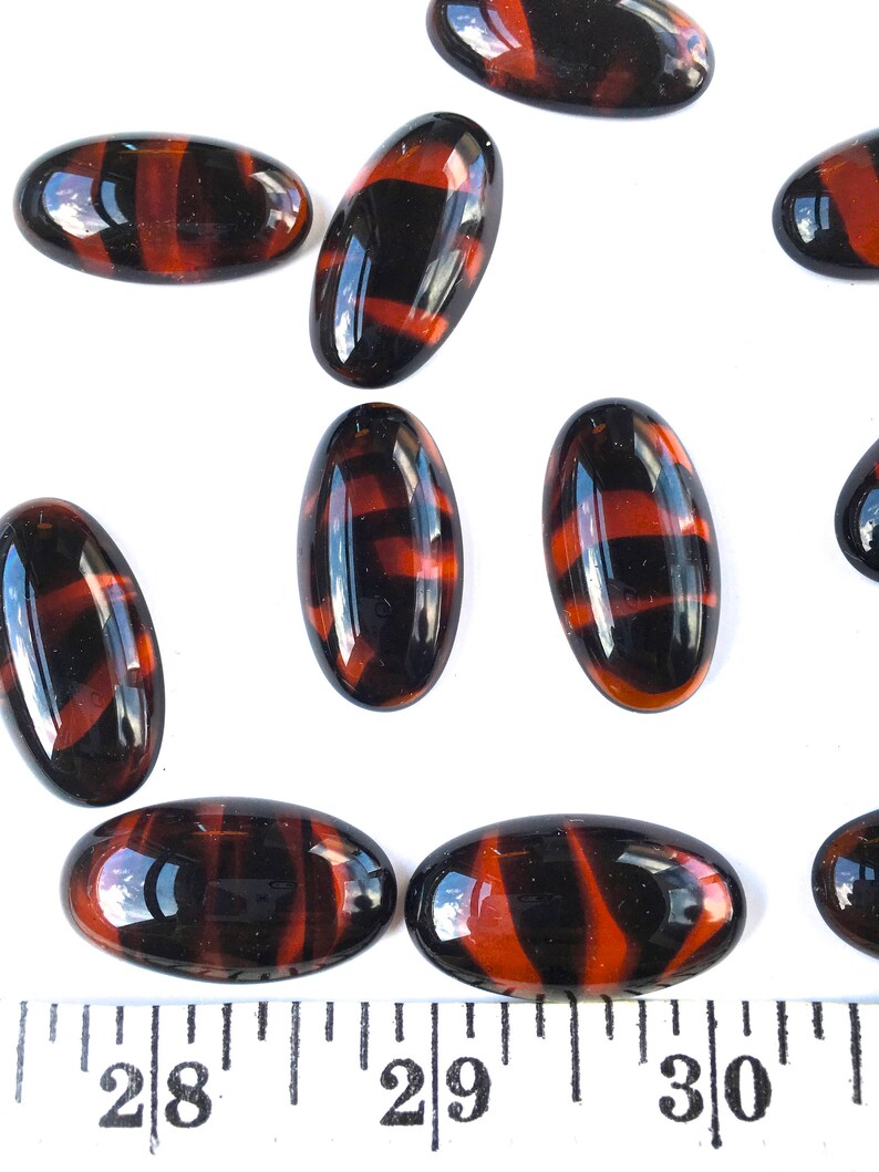 6 Vintage Tortoise Shell Glass Stones-Jewel Stones Crystal Cabochons with Flat bottom-Jewelry Craft Supply Large Oval 32x12mm Art