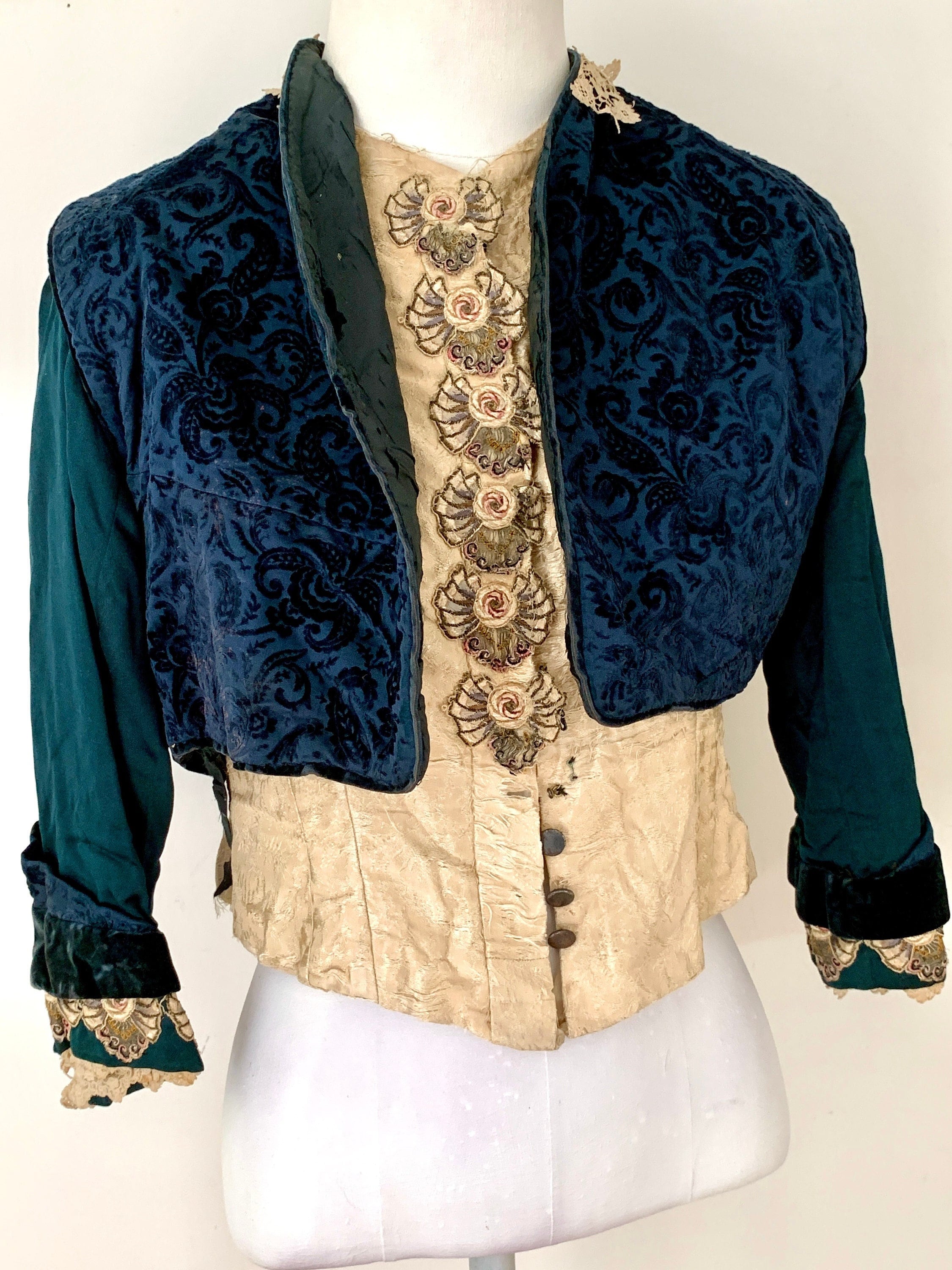 ANTIQUE BROCADE Jacket 1800s Style / Le Petit Prince Brocade Jacket / Hand Sewn Boys Brocade Applique Velvet Jacket Theatre Costume Jacket