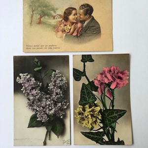 Assorted Lot von Vintage Farbe Postkarten Originale- Ephemera, Blumen, Kinder, Liebhaber, etc. (5 Karten) Memorabilia Postkarten handgeschriebene Liebe