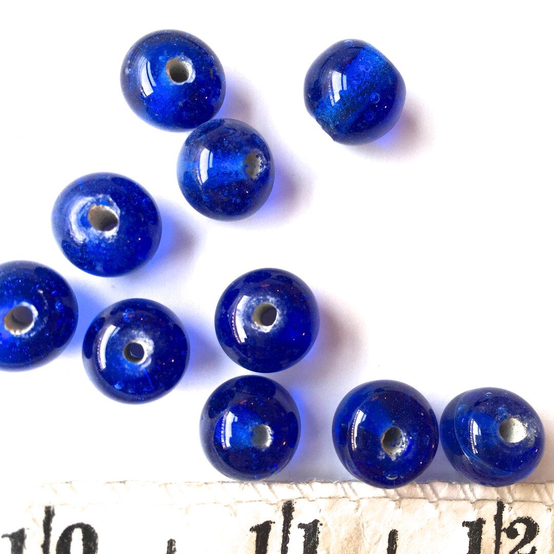 Antique Blue PEKING GLASS Beads, Blue Round Beads 10mm Translucent