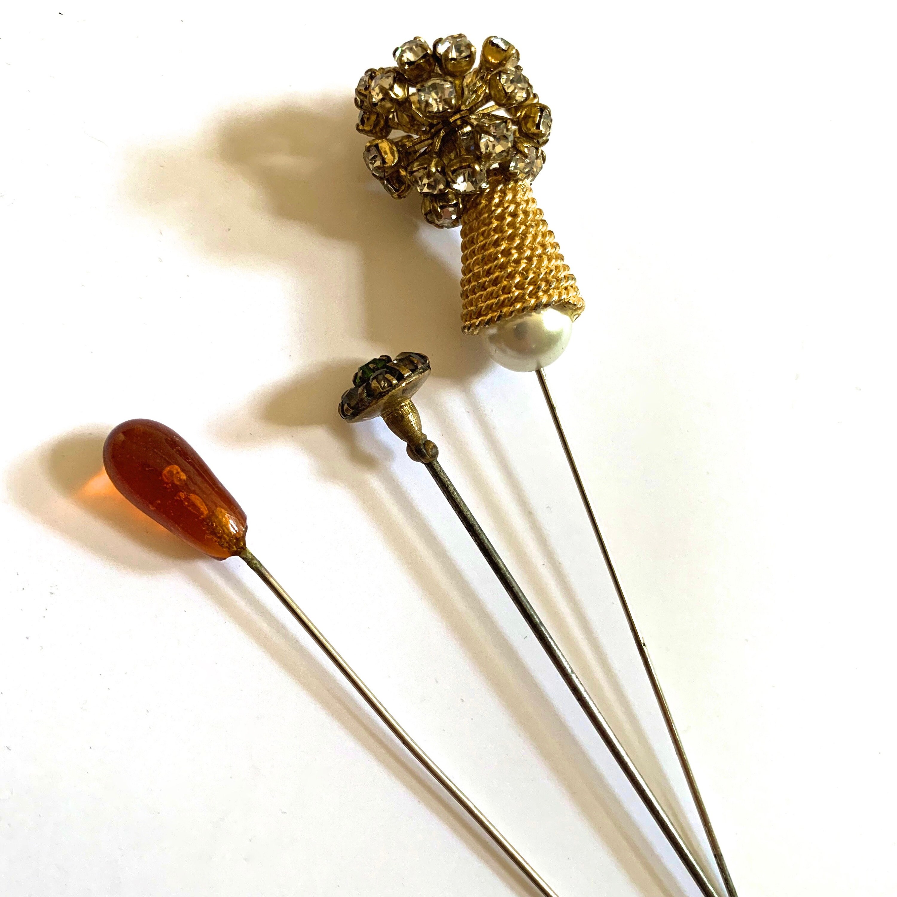 3 Decorative VINTAGE Jeweled HAT PINS/Ornate Stick | Etsy