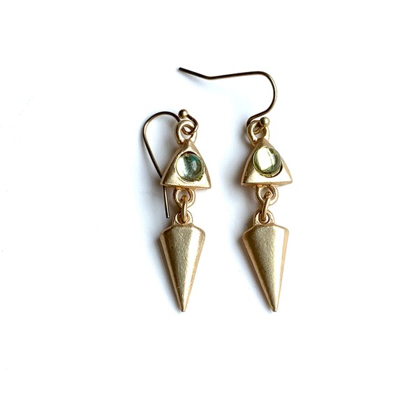 Matte Gold Vintage Dangle Earrings with Pale Gree… - image 2