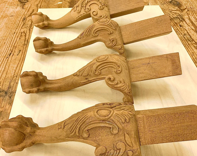 4 Hand Carved Wood Legs for Furniture, Home Decor, Sculpture, Display / Decorative Mahogany