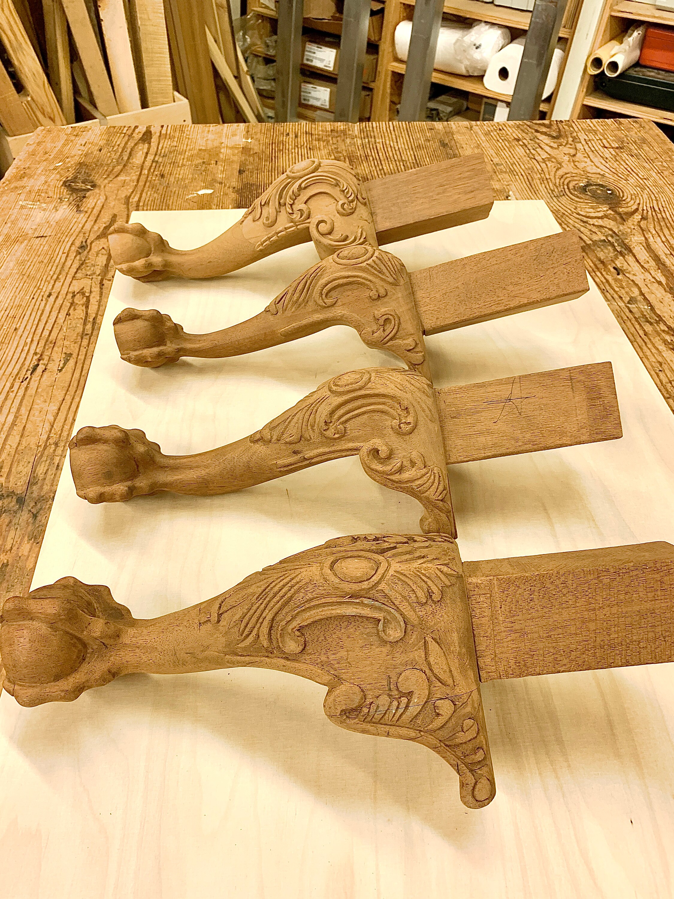 4 Hand Carved Wood Legs for Furniture Home Decor Sculpture Etsy