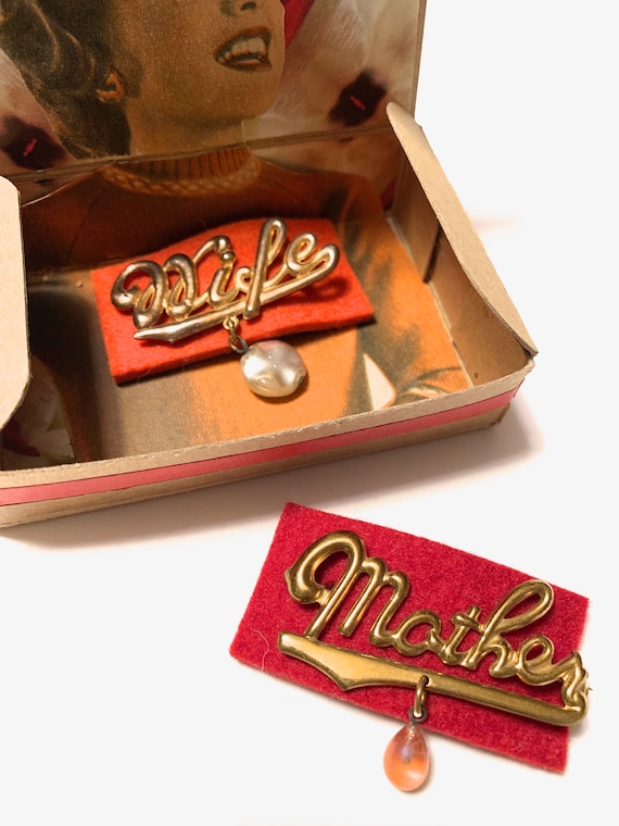 Vintage Lapel Script Word Pin in Handmade Collage… - image 1