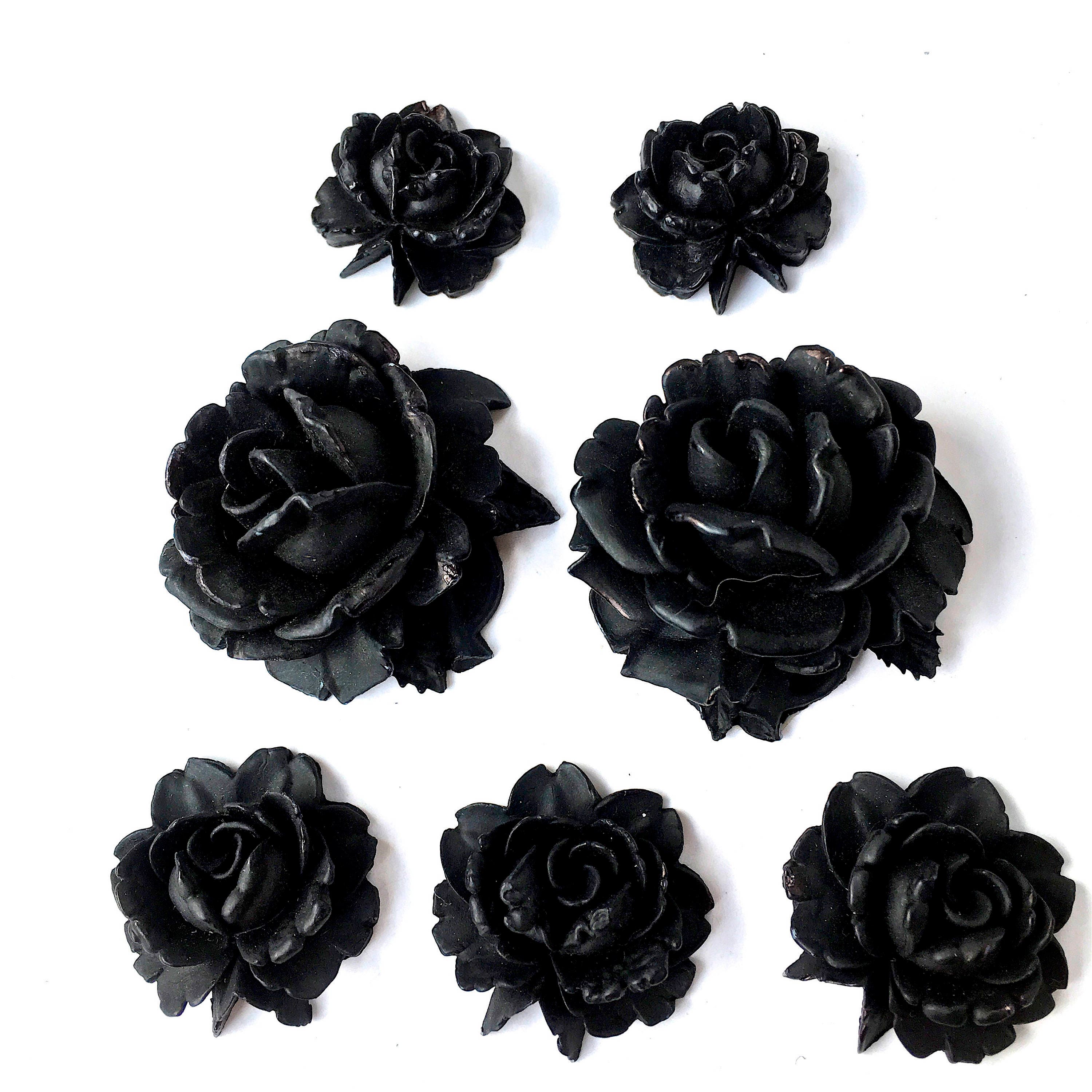 3 Flowersfloretsblack Rosesvintage Embellishments Etsy