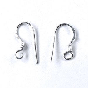 May include: Two silver earring hooks with a wire loop at the top and a small wire loop at the bottom. The hooks are designed to hold earrings.