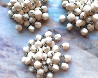 4 Vintage Pearl Clusters/ Lustrous Faux Pearl Beaded Trim/ Bridal Pearls/ Wedding Pearl/ Pearl Embellishments for Jewelry, Buttons, Trim