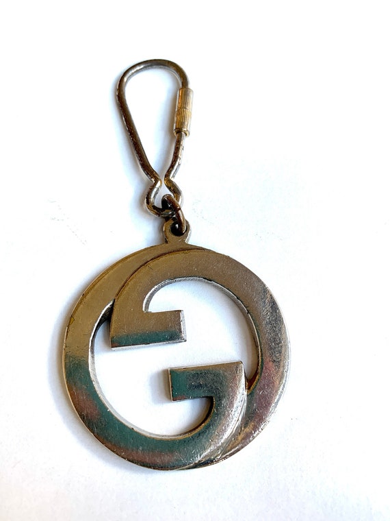 Gucci Vintage Metal Enameled GG Logo Keyring Key Ring