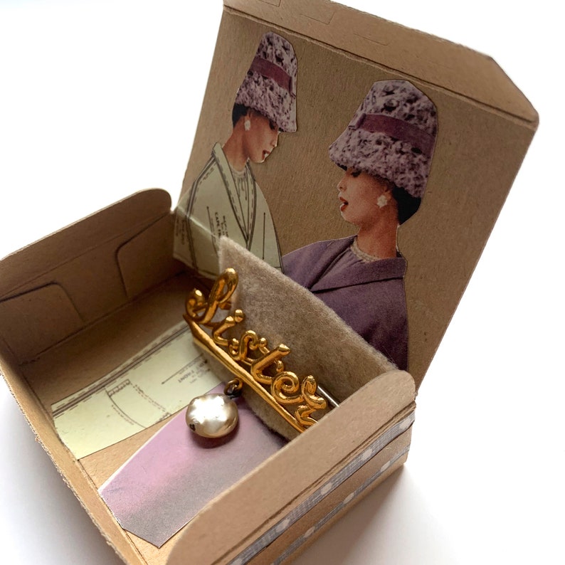 Vintage Lapel Pin with Gift Box FEMALE HAND or SISTER Retro Pin Unique Gift under 25 Vintage Gold Tone Scripted Word or Hand Brooch
