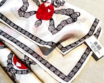 Vintage BILL BLASS 1960s - 1970s Red Rubies + Diamonds Authentic Midcentury Rectangle Silk Scarf / Ladies or Mens Silk Scarf 11&quot; W x 57&quot; L