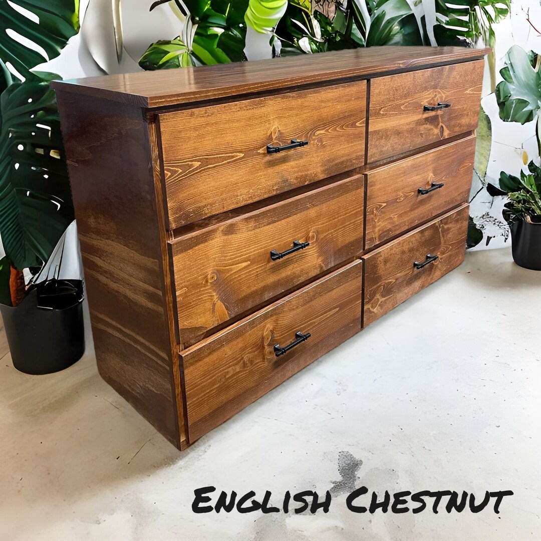 Six Drawer Wood Dresser With Soft Close Drawers Rustic Large Dresser