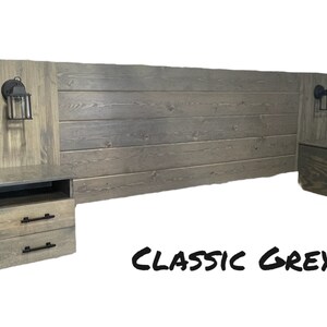 Floating Headboard with Lamps and Nightstand Tables with Double Drawers Classic Grey