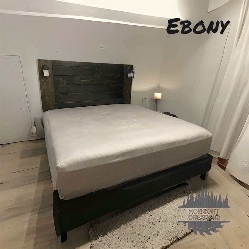 Floating Wall Mounted Wood Headboard With Independent Lamps Etsy