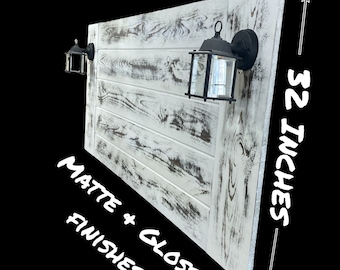 Floating Distressed White Headboard with Lamps