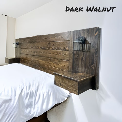 Floating Wood Headboard With Independent Lamps Etsy