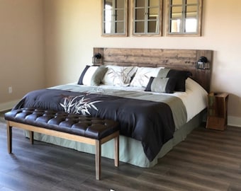 Floating Wood Headboard with Independent Lamps