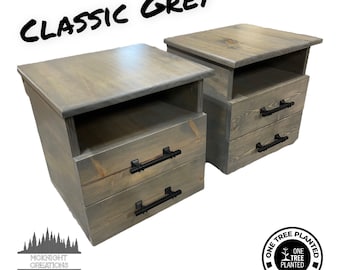 Floating Nightstand with Shelf and Double Drawers - Wall Mounted - Handmade Furniture - Rustic Bedside Table with Drawers