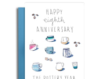 8th Anniversary Card for Wife, Pottery Themed Anniversary Card, Pottery Year Gift, 9th Wedding Anniversary Card, 9th Year Pottery Card