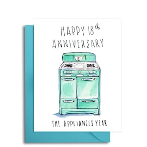 Tarjeta de 18 aniversario de boda, aniversario temático de electrodomésticos, aniversario de 18 años, tarjeta de aniversario para marido, tarjeta divertida de 18 aniversario