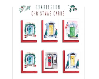 Set of 6 Charleston Inspired Christmas Cards, Front Door Holiday Cards, Charleston Christmas Cards, Christmas Cards, Charleston Themed Cards