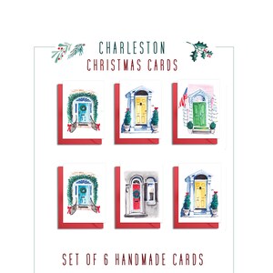 Juego de 6 tarjetas navideñas inspiradas en Charleston, tarjetas navideñas para la puerta principal, tarjetas navideñas de Charleston, tarjetas navideñas, tarjetas con temática de Charleston